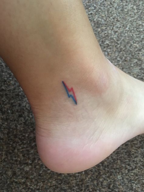 Simple Lightening Bolt Tattoo, Blue Lightning Bolt Tattoo, Simple David Bowie Tattoo, David Bowie Lightning Bolt Tattoo, Heroes Tattoo Bowie, Bowie Lightning Bolt Tattoo, David Bowie Inspired Tattoos, Bowie Tattoo Ideas, David Bowie Tattoo Ideas