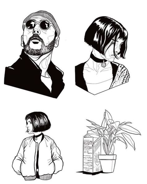 Leon The Professional Fanart, Leon And Mathilda Art, Leon The Professional Tattoo Ideas, Leon The Professional Drawing, Leon The Professional Tattoo, Leon Drawing, Leon Professional, Leon The Professional, Black And White Drawings