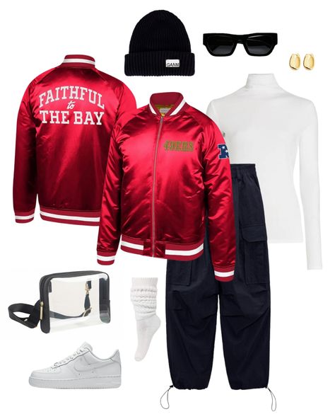 49ers Game Day Outfit Women, 49ers Game Day Outfit, 49ers Outfit Women, 49ers Game Day, 49ers Outfit, 49ers Jacket, 49ers Game, Football Outfit, Sports Outfit