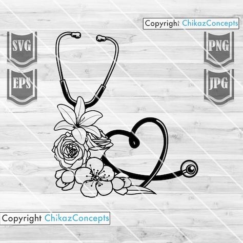 Stethoscope With Flowers, Vet Tattoo, Stethoscope Tattoo, Floral Stethoscope, Doctor Life, Teeth Illustration, Stethoscope Svg, Nurse Life Svg, Medical Tattoo