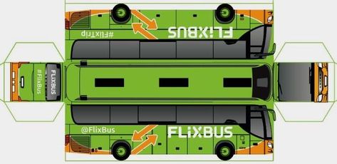 PAPERMAU: Easy-To-Build Miniature Bus Paper Model For Kids - by Flixbus Bus Template Free Printable, Bus Papercraft, Mobil Mustang, Hobby Desk, Paper Aircraft, Free Paper Models, Eyeball Art, Paper Car, Paper Model