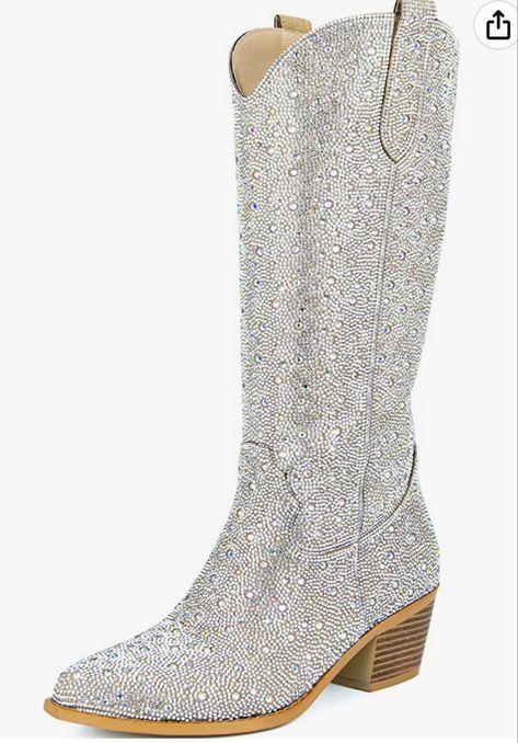 SOVANYOU Women's Rhinestone Cowboy Boots Pointed Toe Block Heel Knee High Boots with Side Zipper Sparkly Cowgirl Boots, Sparkly Cowgirl, Rhinestone Cowboy Boots, Sparkly Boots, Rhinestone Cowboy, Sequin Boots, Boot Bling, Glitter Boots, Chunky Block Heels