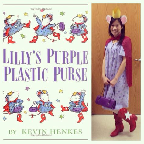 Dress up as your favorite character day for Dr. Seuss week! Lily from Lily's Purple Plastic Purse by Kevin Henkes Lily's Purple Plastic Purse Costume, Lily's Purple Plastic Purse, Childrens Book Character Costumes, Story Book Costumes, Storybook Costumes, Literary Costumes, Storybook Character Costumes, Book Characters Dress Up, Literacy Week