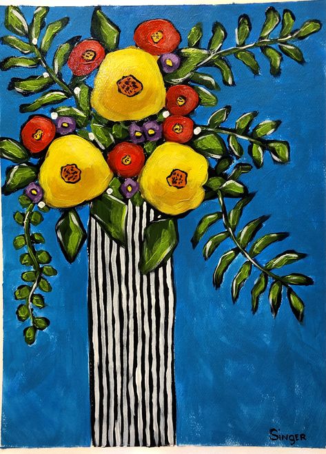 Folk Art Flowers Simple, Ako Kresliť, Whimsical Art Paintings, Folk Art Flowers, Abstract Flower Art, Whimsical Paintings, Abstract Flower Painting, Challenge Yourself, Naive Art