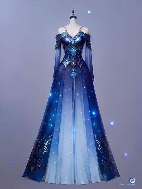 Blue Tint Wedding Dress, Prom Dresses Drawing, Anime Wedding Dress Drawing, Mystical Dresses Fairytale, Stunning Dresses Elegant, Royal Dresses Fantasy, Fantasy Robes, Mystical Dresses, Blue Fantasy Dress