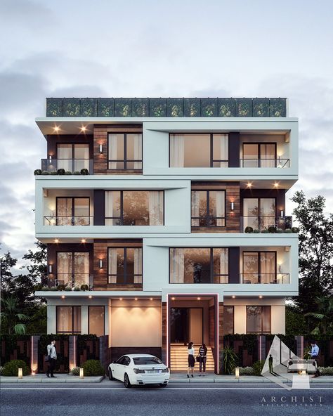 Apartment Exterior Design, Small Apartment Building Design, Residential Architecture Apartment, Small Apartment Building, Apartments Exterior, Apartment Exterior, Facade Architecture Design, Residential Building Design, Modern Exterior House Designs