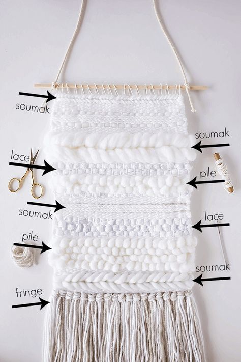 Learn to create beautiful texture to your weaving by following this step-by-step tutorial that utilizes 5 easy techniques. So simple and pretty! Texture Techniques, Weaving Texture, Wall Weaving, Diy Tapestry, Wall Weave, Weaving Loom Diy, Weaving Loom Projects, Weaving Wall Hanging, Weaving Tutorial