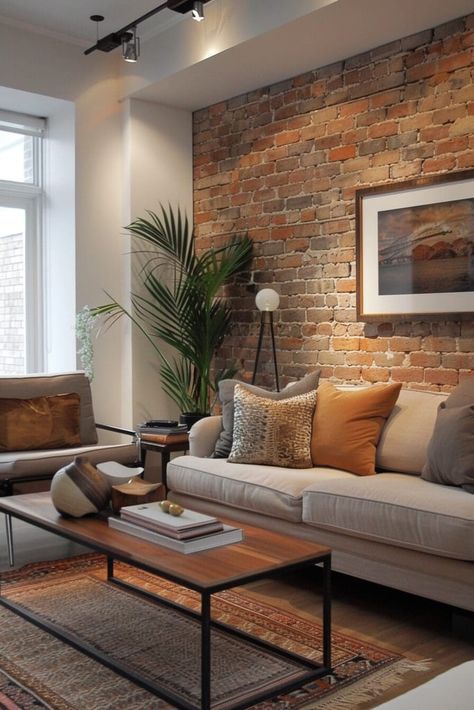 17 Earthy Living Room Ideas That'll Make You Never Want to Leave Home Living Room Many Windows, Earthy Interior Design Living Room, Earthy Interiors, Hotel Living Room, Earthy Interior, Leaving Room Design, Small Lounge Ideas, Earthy Homes, Living Room With Brick Wall