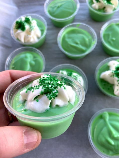 Irish Pudding Shots, Green Pudding Shots, Shamrock Pudding Shots, Easter Pudding Shots, Grasshopper Pudding Shots, Mint Pudding Shots, Lucky Charms Pudding Shots, Irish Cream Pudding Shots, Pistachio Pudding Shots Alcohol