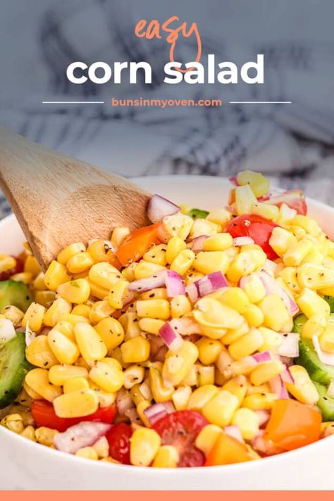 Summer Corn Salad Summer Corn Salad Recipe, Sweet Corn On The Cob, Corn Tomato Salad, Corn Recipes Side Dishes, Corn Salad Recipe, Chicken Corn Chowder, Easy Salad Dressing, Corn Salad Recipes, Summer Corn Salad