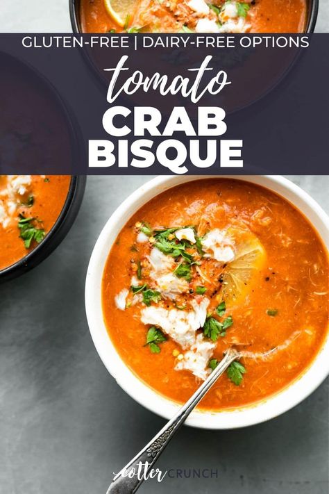 Tomato Crab Bisque, Crab Bisque Recipe, Tomato Bisque Recipe, Tomato Bisque Soup, Bisque Soup Recipes, Bisque Soup, Crab Bisque, Seafood Bisque, Crab Meat Recipes