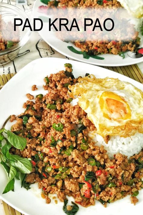 Thai Krapow, Pad Prik, Pad Krapow Gai, Ground Pork Thai Recipes, Kra Pow Chicken, Krapow Thai, Thai Pork Fried Rice, Pad Kaprow Thai Basil, Kao Soi Recipe