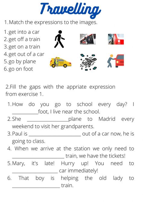 Travel Vocabulary Worksheet, Hello English, Transportation Worksheet, English Speech, Vocabulary Exercises, Esl Teaching Resources, Regular Verbs, English Teaching Resources, Esl Vocabulary