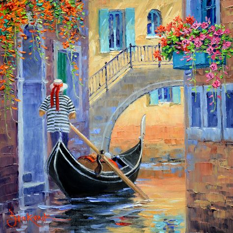 MAGIC OF VENICE | Mikki Senkarik Mikki Senkarik, Venice Painting, Boat Drawing, Tropical Painting, Italian Paintings, Italy Painting, Boat Painting, Reference Pictures, Modern Art Paintings