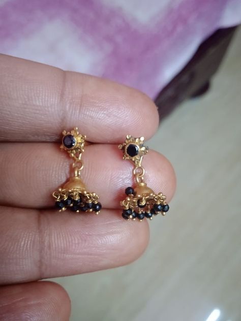 3 Grams Gold Earrings Indian Latest, Nallapusalu Earrings, Black Beads Earrings Gold, Black Earrings Indian, Black Bead Earrings Gold, Black Beads Earrings Indian Gold, Black Beads Ear Rings Gold, Gold Earrings For Kids, Small Earrings Gold