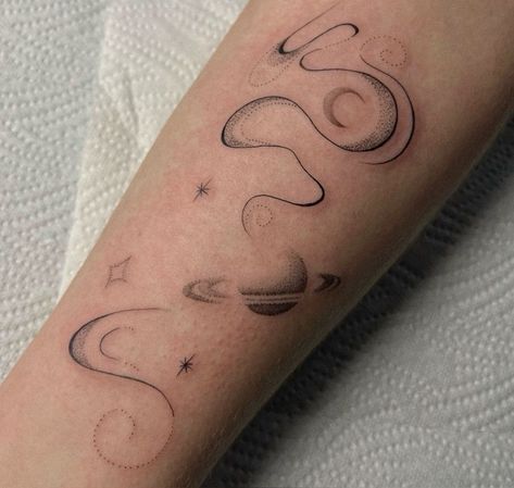 Universe Wrist Tattoo, Cosmic Moon Tattoo, Galaxy Cloud Tattoo, Frequency Tattoo Universe, Connecting Tattoos Sleeve, In Every Universe Tattoo, Milkyway Tattoo Black And White, Celestial Arm Sleeve Tattoo, Celestial Nature Tattoo