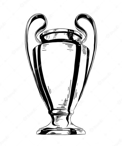 Trophy Tattoo, Trophy Drawing, Champion Tattoo, Tattoo Football, Real Madrid Champions League, Football Tattoo, Champions League Trophy, Cup Tattoo, Champions Leauge