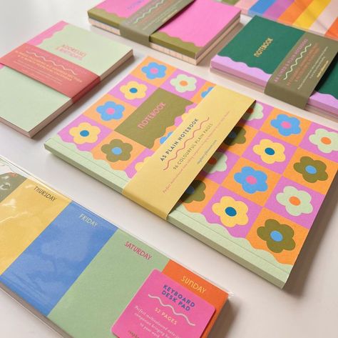 Bright and colourful notebooks and notepads. Spring Stationery, Stationery Brands, Stationary Branding, 달력 디자인, Colorful Stationery, Colorful Notebooks, Business Stationary, Aesthetic Journal, Stationery Packaging