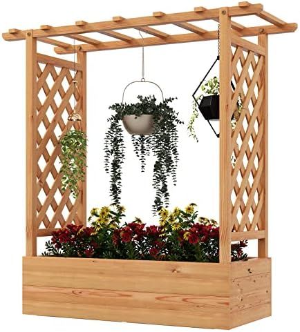 S AFSTAR 72-Inch Raised Garden Bed with Arch Trellis, Hanging Roof & Drainage Holes, Vertical Plant Container for Vine Climbing Plant Flower, Indoor Outdoor Wood Elevated Planter Box for Garden Patio Wooden Planters With Trellis, Weather Painting, Vertical Planter Box, Outdoor Raised Garden Beds, Large Planter Boxes, Planter Box With Trellis, Elevated Planter Box, Planter Trellis, Arch Trellis