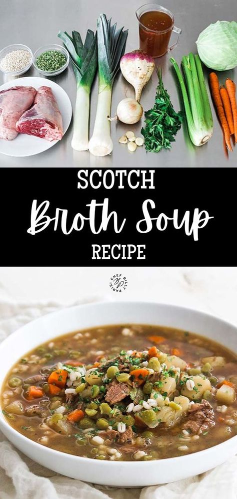 This tasty Scotch broth soup recipe is loaded with vegetables, fall off the bone slow cooked lamb shanks, and tender-cooked barley. You will be blown away by the delicious flavors in this traditional Scottish soup recipe. I’ve long said that soup is my first love because I adore making it and eating it. Lamb And Barley Soup, Scottish Broth Soup, Lamb Barley Soup, Scottish Soups And Stews, Lamb Broth Soup, Lamb Soup Bones, Lamb Bone Soup, Lamb Broth Recipes, Scottish Soup Recipes