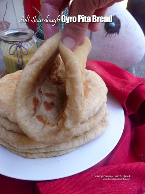 Soft Sourdough Gyro Pita Bread | #flatbread #pitabread #gyro Sourdough Greek Pita Bread, Discard Pita Bread, Sourdough Pita Bread, Sourdough Pita, Gyro Sandwich, Soft Flatbread, Sourdough Flatbread, Greek Pita Bread, Gyro Pita