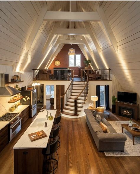 A Frame House Interior, Tiny House Inspiration, Tiny Cabin, Loft House, A Frame House, Tiny House Interior, Tiny Houses For Sale, Tiny House Living, Tiny House Design