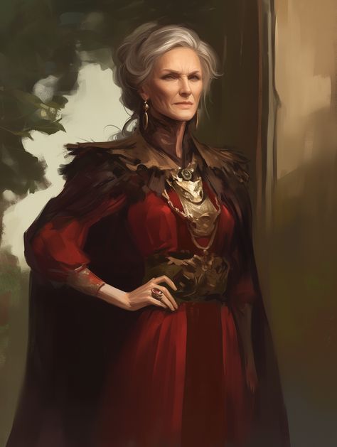 Dnd Female Villain, Fantasy Noblewoman Art, Elderly Woman Character Design, Dnd Old Lady, Middle Aged Woman Character Design, Red Sorceress, Dnd Peasant, Middle Ages Fantasy, Female Villains