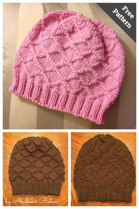 7 The Diamond Hat Free Knitting Pattern Knitted Hat Patterns Free Women, Knitting Patterns Hats Women, Cable Knit Hat Pattern, Hat Free Knitting Pattern, Fall Knitting Patterns, Girls Knit Hat, Beanie Knitting Patterns Free, Knit Beanie Pattern, Knit Headband Pattern