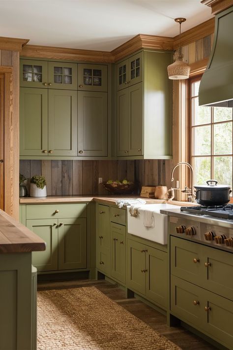 The color of your kitchen cabinets plays a crucial role in defining the overall aesthetic and mood of your kitchen. It’s more than just a backdrop; the right color can transform your space from ordinary to extraordinary. Whether you’re aiming to make a bold, Bring Cabinets To The Ceiling, Kitchen With Green Cabinets, 2025 Kitchen, Cozy Kitchen Ideas, Kitchen Examples, Cabinet Color Ideas, Kitchen Cabinet Color Ideas, Unique Decor Ideas, Kitchen Cabinet Color