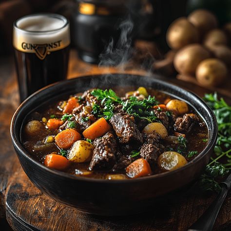 A hearty Guinness Beef Stew warms chilly evenings, but its delightful flavors will leave you craving the comforting recipe—discover the secrets inside! Guineas Beef Stew Crock Pot, Guinness Beef Stew Recipe, Steak And Ale Stew, Guiness Irish Stew Recipe, Guiness Stew Recipes, Guiness Stew, Rich Beef Stew, Irish Stew Recipe, Crockpot Chicken And Gravy