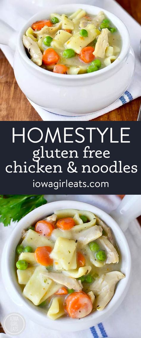 Gluten Free Homestyle Chicken and Noodles is comfort food at its finest! Thick and comforting with chewy, homemade gluten free noodles. iowagirleats.com keywords: dinner recipes, dinner ideas, dinner ideas healthy, gluten free dinner recipes, gluten free dinner ideas, gluten free dinners easy, chicken recipes, chicken breast recipes Dinner Ideas Healthy Gluten Free, Dinner Ideas Gluten Free, Gluten Free Egg Noodles, Gluten Free Chicken Noodle Soup, Chicken And Noodles, Gluten Free Main Dishes, Gluten Free Noodles, Iowa Girl Eats, Homemade Gluten Free