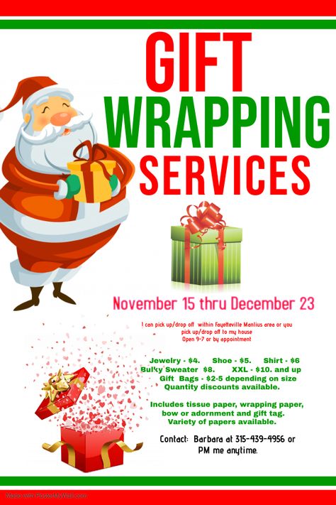 Gift Wrapping Price List, Gift Wrapping Service Flyer, Gift Wrap Fundraiser, Gift Wrapping Fundraiser, Christmas Fundraising Ideas, Gift Wrapping Business, Key Club, Christmas Side, Christmas Sides