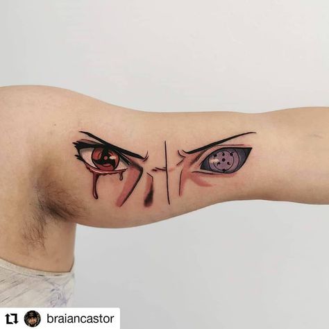 4 Me gusta, 0 comentarios - AnimeTattoo 🥰 (@animetattoo100k) en Instagram: "Mangekyu' Sharingan & Rinwgan of Sasuke 🥰😍 by: @braiancastor 🤯 Follow me and Tag your. Otaku…" Mangekyou Sharingan Tattoo, Itachi Eyes Tattoo, Rinnegan Tattoo, Anbu Tattoo, Sharingan Tattoo, Sasuke Eyes, Tato Naruto, Gas Mask Tattoo, Meaningful Tattoos For Men