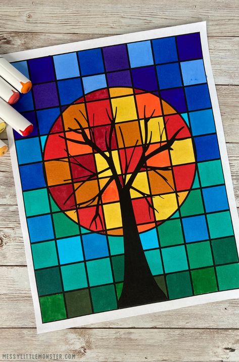 Cool Trees, Cute Art Projects, معرض فني, Grid Art, Warm And Cool Colors, Cool Art Projects, Cool Colors, Easy Doodle Art, Sopot