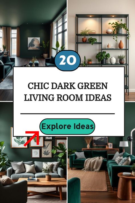 Chic dark green living room with plants and stylish decor. Dark Green Room With Gold Accents, Dark Green Sofa Living Room Ideas, Dark Green Couch Living Room Ideas, Living Room Green Walls, Dark Green Living Room Ideas, Dark Green Couches, Green Living Room Ideas, Dark Green Rooms, Green Couch Living Room