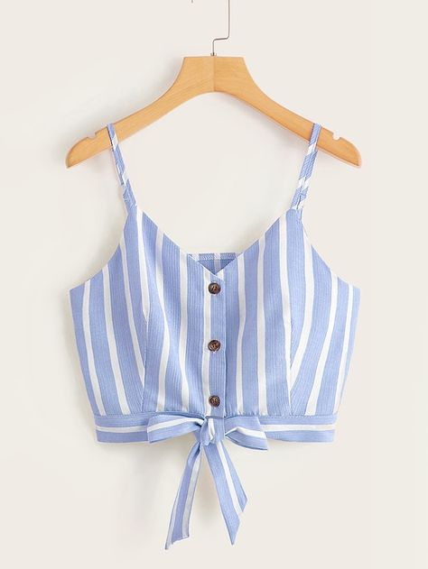 Cute Top Designs, Striped Cami Tops, Knot Crop Top, Trendy Fashion Tops, Creation Couture, Crop Top Outfits, Tween Outfits, Cute Crop Tops, Cami Crop Top