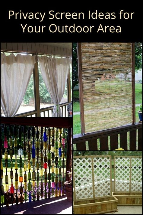 Does your outdoor living area need a little more privacy? Here are some great DIY ideas for creating privacy screens for an outdoor refuge! Diy Privacy Screen Outdoor Cheap, Front Porch Privacy, Porch Privacy Screen, Diy Fence Ideas Cheap, Privacy Screen Outdoor Diy, Diy Privacy Screen Outdoor, Privacy Screen Ideas, Boho Outdoor Space, Porch Privacy