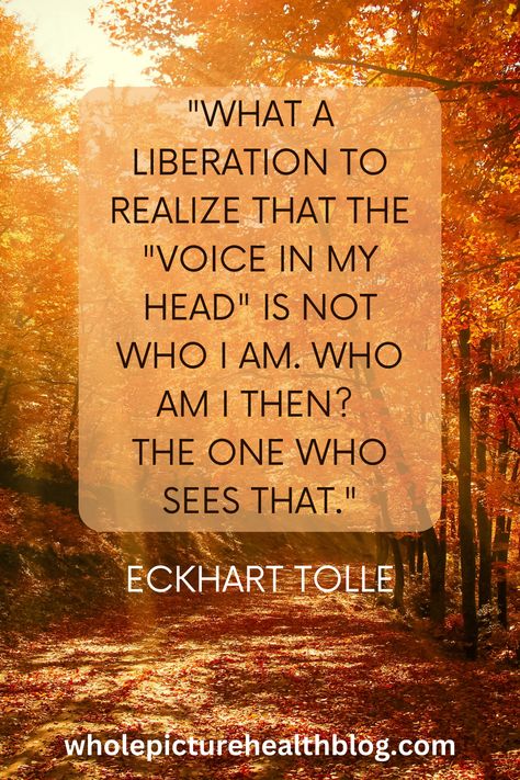 "What a liberation to realize that the "voice in my head" is not who I am. Who am I then? The one who sees that." -Eckhart Tolle quote Elkhart Tolle Quotes, Eckert Tolle Quotes, Quotes Eckhart Tolle, Pain Body Eckhart Tolle, Eckhart Tolle Quotes Inner Peace, Eckart Tolle Quotes, Alluring Quotes, Quote Spirituality, Mindfulness Quotes Inspiration