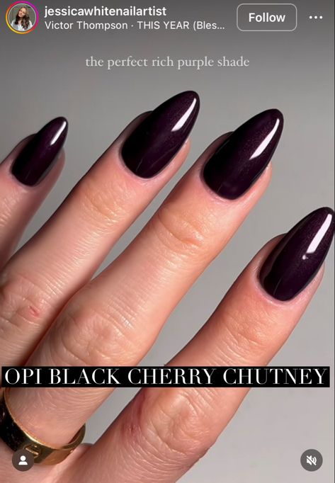 Dark Polish Nails, Dark Nails Colors, Dark Nails For Wedding, Dark Opi Colors, Dark Opi Nail Colors, Dark Almond Shaped Nails, Dark Almond Nails Ideas, Cool Dark Nails, Fall Nails Dark Colors