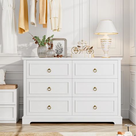 Dresser Wood, White Dresser, White Chests, Modern Dresser, Double Dresser, Bedroom Furniture Dresser, 6 Drawer Dresser, Dressers And Chests, Large Drawers