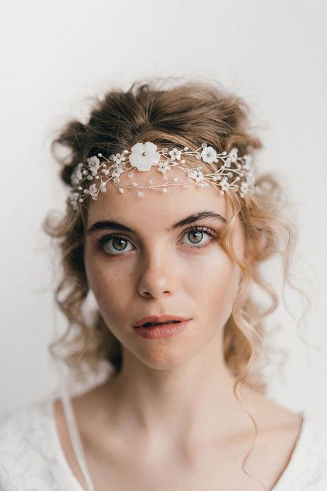 Boho Bridal Crown Headpieces, Bohemian Hair Wedding Headband, Floral Headpiece Wedding Bohemian, Bohemian Wedding Headpiece With Handmade Flowers, Rustic Wedding Veil, Boho Wedding Headband Floral Crowns, Bohemian Bridal Hair, Floral Comb, Silver Headband