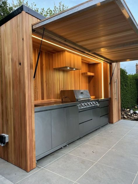 Outdoor Grill Diy, Bbq Shed, Outdoor Grill Station, Diy Grill, Outdoor Kitchen Plans, Build Outdoor Kitchen, Outdoor Bbq Kitchen, Outdoor Kitchen Island, Backyard Kitchen