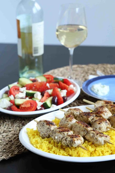 Chicken Souvlaki Greek Dinner Greek Dinner Party, Lamb Souvlaki, Dinner Party Menu Ideas, Party Menu Ideas, Greek Dinner, Greek Menu, Special Occasion Dinner, Greek Dinners, Chicken Souvlaki