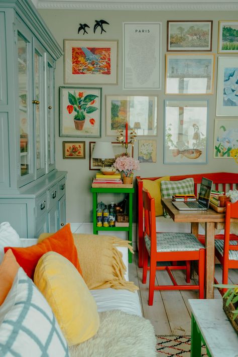 Sebastian Bergström's Tiny Swedish Apartment Bursts With Color | Cup of Jo Small House Tour, The Jungalow, Shelving Decor, Wall Colours, Swedish Apartment, Bedroom Nook, Awesome Architecture, Justina Blakeney, Cup Of Jo