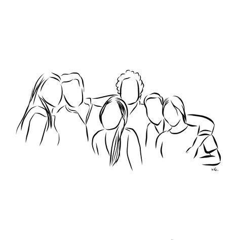 #friends #amigos #amistad #friendship #ilustración #digitalart Line Art Design Friends, Six Friends Drawing, Hanging Out With Friends Drawing, Friendship Icon Instagram Highlight, Friends Hanging Out Drawing, Friends Icons Instagram, Drawing Ideas Friends, Friends Line Drawing, Line Drawing Friends