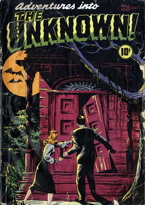 Halloween-Themed Comic Book Covers: Adventures Into the Unknown #1 – Fall 1948 The Castle Of Otranto, Gothic Novel, Golden Age Comics, Comic Cover, Retro Horror, Into The Unknown, Old Comics, Tarot Card Decks, Horror Comics