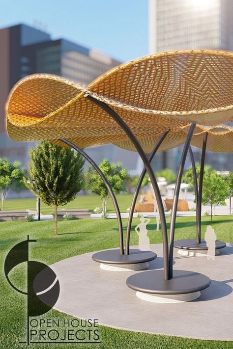 Parametric Gazebo in public space. Concept Ideas by Open House Designs! Pavilion Architecture Public Spaces, Public Space Design Concept, Organic Pavilion, Landscape Pergola, Design Taman, Rooftop Pavilion, Sitting Area Design, Modern Pergola Designs, Landscape Architecture Plan