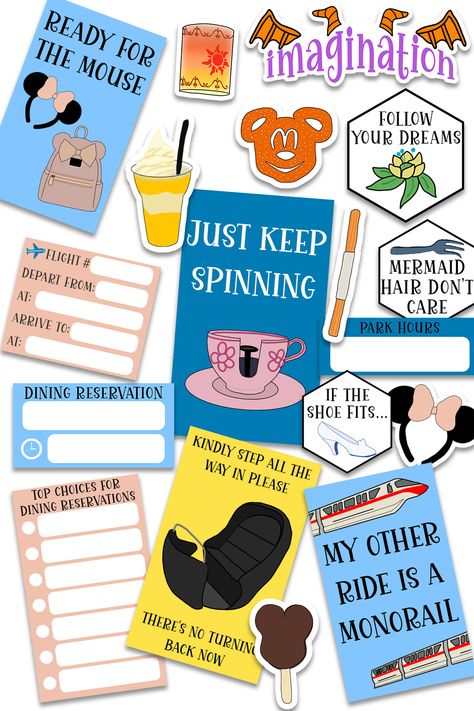 Disneyland Free Printables, Disney Digital Stickers, Disney Planner Layout, Disney Planner Printables Free, Disney World Stickers, Disneyland Planner, Wdw Halloween, Ephemera Printables Free, Disney Travel Journal