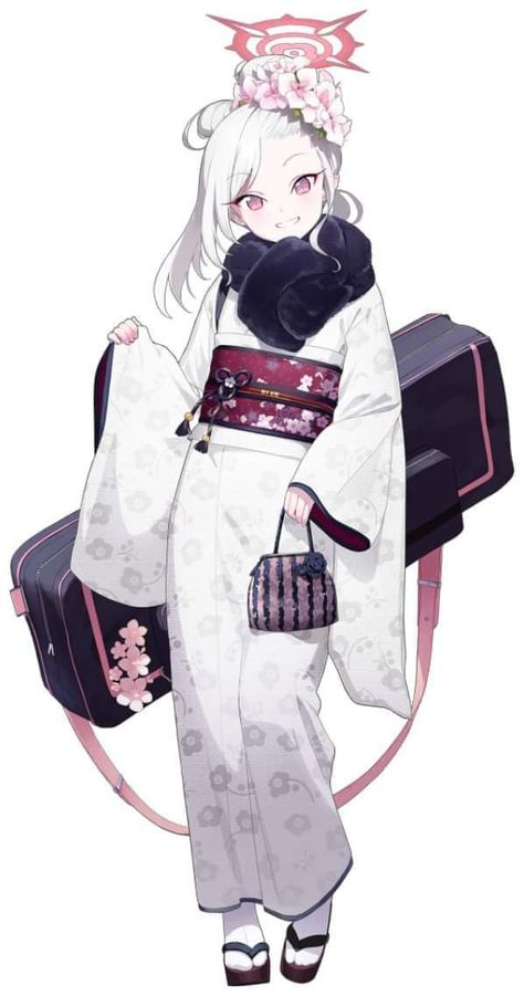 Anime Kimono, New Year Banner, New Years Outfit, Nice Art, Blue Archive, Game Characters, Face Expressions, Black Bow, Art Clothes