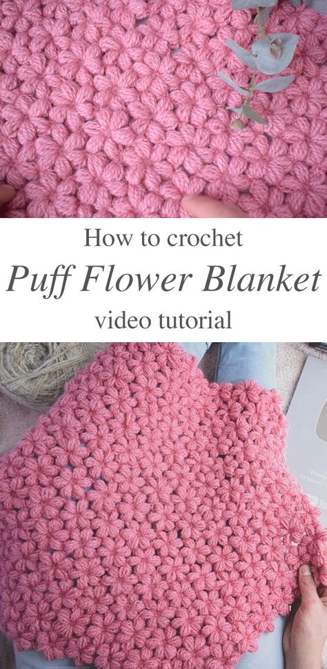 Puff Flower, Crochet Puff Flower, Mode Crochet, Flower Blanket, Crochet Design Pattern, Fun Crochet Projects, Crochet Diy, Crochet Flower Patterns, Diy Crochet Projects